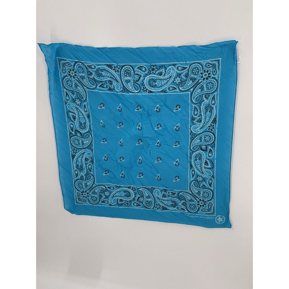 Vintage Teal Bandana USA Made 100% Cotton Colorfast RN13962 Measures  21" x 20”